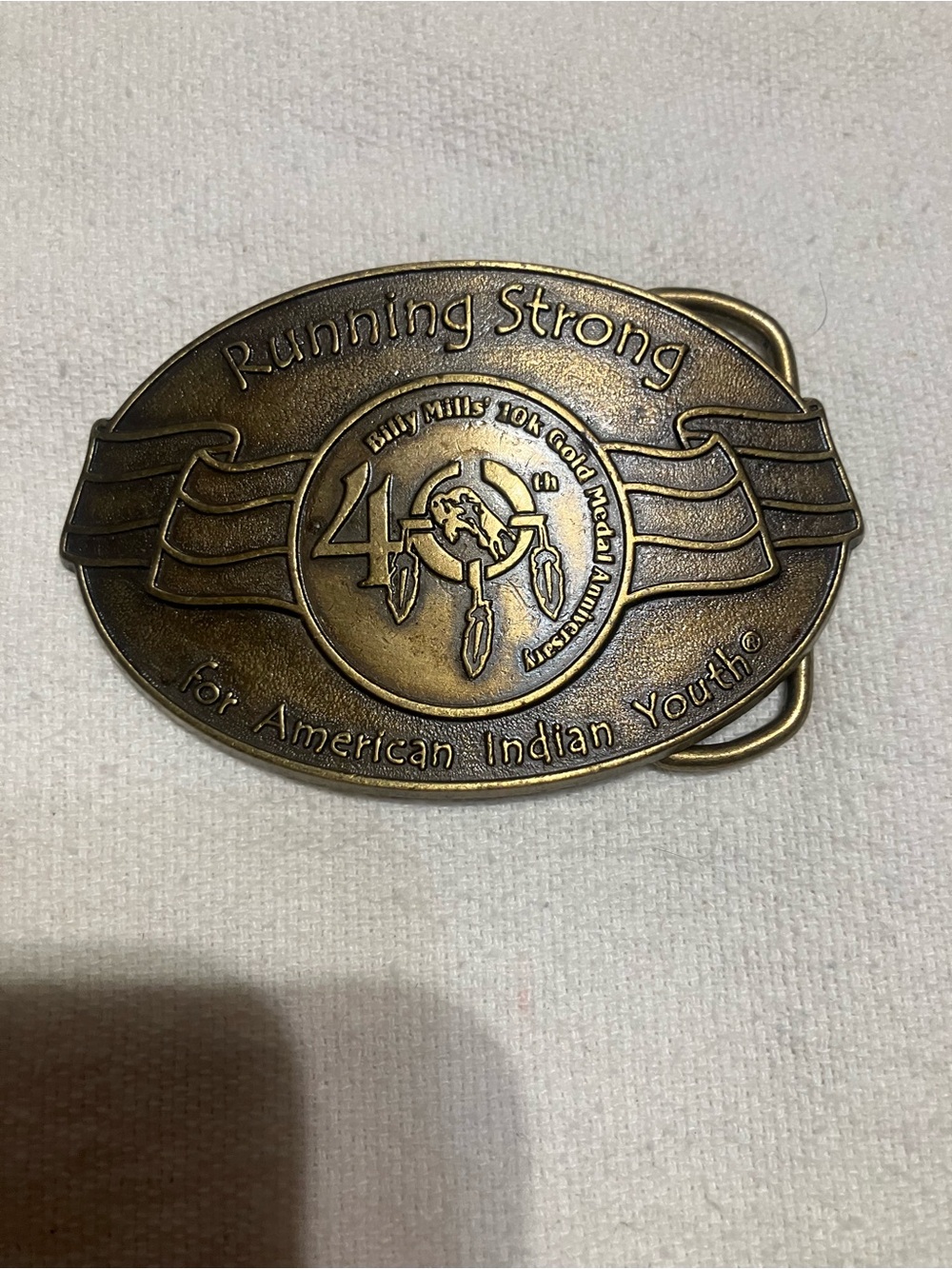 Billy Mills Olympian Running Strong For American Indian Youth Oval Belt Buckle
